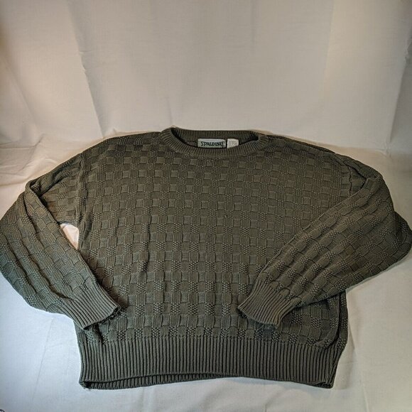 Vintage Spalding Knit Sweater Grey Checkered Mens L Large Gray Long Sleeve Retro - Picture 1 of 15